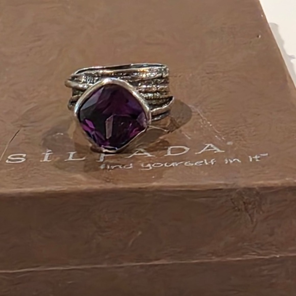 Silpada Sterling Silver Purple CZ "Gladiator" Glam‎ Ring R2757 Size 7